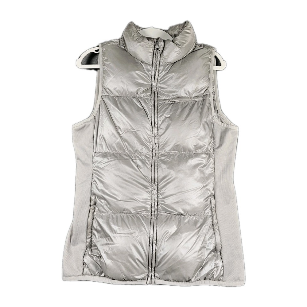 Fabletics Women's Quilted Puffer Vest Silver Full Zip‎ Stretch Panels Medium